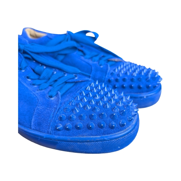 Blue Suede Studded Sneakers | Spiked Toe | Red Sole Style | Size 41 - Picture 2 of 12